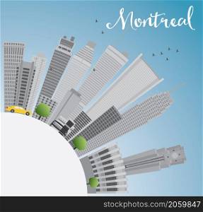 Montreal skyline with grey buildings, blue sky and copy space. Vector illustration. Business travel and tourism concept with place for text. Image for presentation, banner, placard and web site.