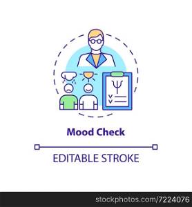 Mood check concept icon. Annual clinical checkup abstract idea thin line illustration. Mental state testing. Psychological state of patient. Vector isolated outline color drawing. Editable stroke. Mood check concept icon