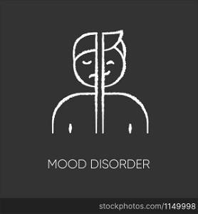 Mood disorder chalk icon. Manic and depressive episodes. Dysthymia, cyclothymia. Emotional swing. Happy and sad. Psychological problem. Mental health. Isolated vector chalkboard illustration