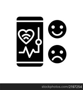 Mood monitoring black glyph icon. Mobile app for health tracking. Internet of Things. Smart appliance tech. Silhouette symbol on white space. Solid pictogram. Vector isolated illustration. Mood monitoring black glyph icon