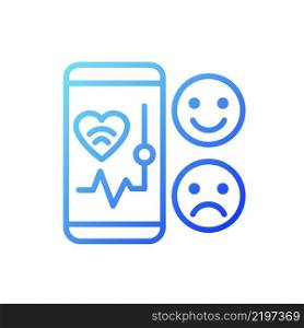 Mood monitoring gradient linear vector icon. Mobile app for health tracking. Internet of Things. Smart gadget. Thin line color symbol. Modern style pictogram. Vector isolated outline drawing. Mood monitoring gradient linear vector icon