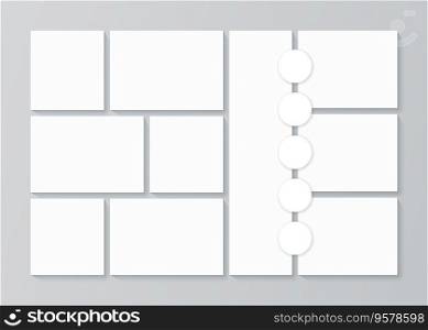Moodboard template. Photo collage. Mood board design. Pictures grid with circles. Mosaic frame banner.. Photo collage template. Mood board. Vector illustration. Mosaic picture grid.