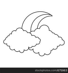 Moon and cloud icon. Outline illustration of moon and cloud vector icon for web. Moon and cloud icon, outline style.