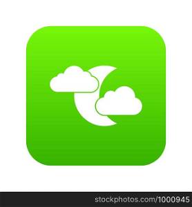 Moon and clouds icon digital green for any design isolated on white vector illustration. Moon and clouds icon digital green