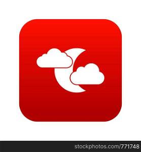 Moon and clouds icon digital red for any design isolated on white vector illustration. Moon and clouds icon digital red