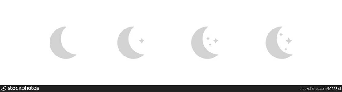 Moon and star, simple icon set. Crescent illustration, night isolated concept in vector flat style.
