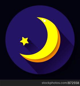 Moon and stars at night - Vector icon. Flat design style.. Moon and stars at night - Vector icon. Flat design style