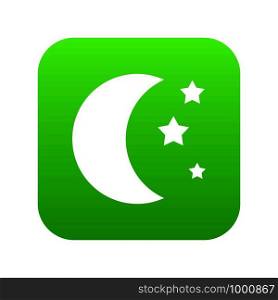 Moon and stars icon digital green for any design isolated on white vector illustration. Moon and stars icon digital green