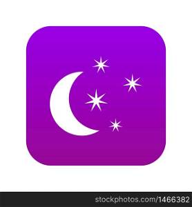 Moon and stars icon digital purple for any design isolated on white vector illustration. Moon and stars icon digital purple
