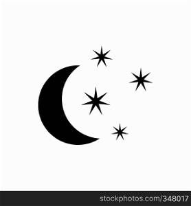 Moon and stars icon in simple style isolated on white background. Moon and stars icon, simple style