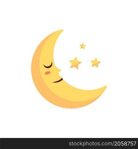 Moon and stars isolated on white background. Nighttime concept. Sleep time. Vector stock