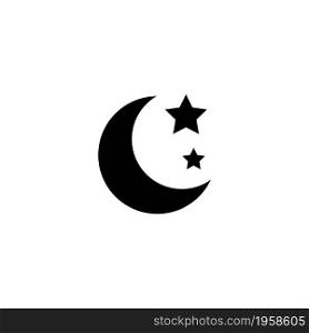 Moon and Stars, Night Sky, Nighttime. Flat Vector Icon illustration. Simple black symbol on white background. Moon and Stars, Night Sky, Nighttime sign design template for web and mobile UI element. Moon and Stars, Night Sky, Nighttime. Flat Vector Icon illustration. Simple black symbol on white background. Moon and Stars, Night Sky, Nighttime sign design template for web and mobile UI element.
