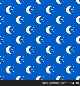 Moon and stars pattern repeat seamless in blue color for any design. Vector geometric illustration. Moon and stars pattern seamless blue