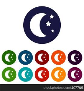 Moon and stars set icons in different colors isolated on white background. Moon and stars set icons