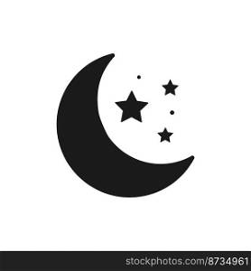 Moon and stars silhouette isolated on white background. Vector stock.