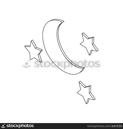 Moon and sters icon in isometric 3d style on a white background. Moon and sters icon, isometric 3d style