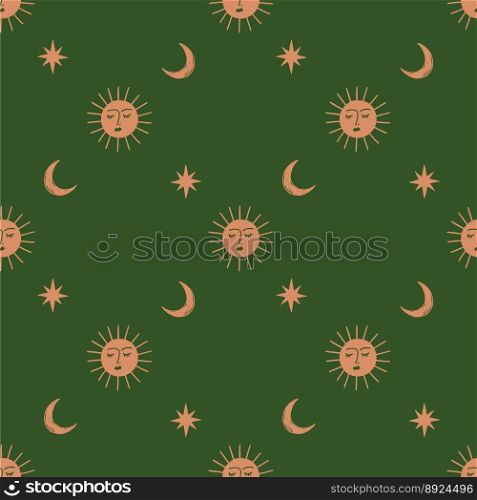 Moon and sun celestial boho seamless pattern vector image