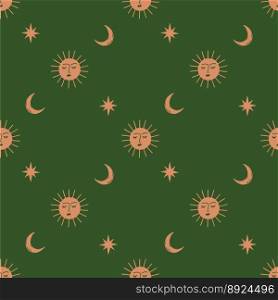 Moon and sun celestial boho seamless pattern vector image