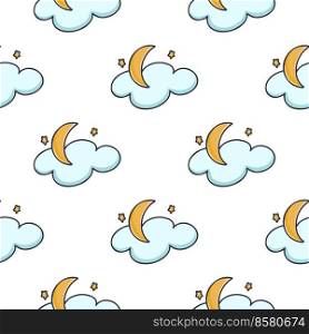 Moon clouds and stars seamless pattern. Cute sky background. Simple digital paper celestial elements for wallpaper, textile, package and design vector illustration. Moon clouds and stars seamless pattern