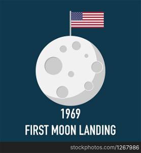 moon first landing 1969 flat design vector illustration