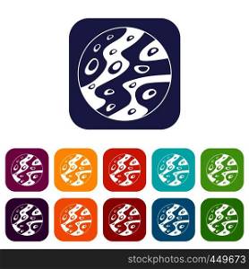 Moon icons set vector illustration in flat style In colors red, blue, green and other. Moon icons set flat