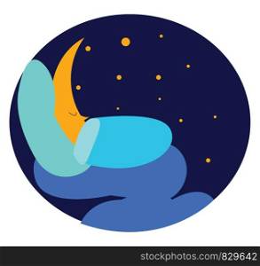 Moon is sleeping under blue sky vector or color illustration