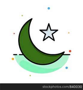 Moon, Night, Star, Night Abstract Flat Color Icon Template