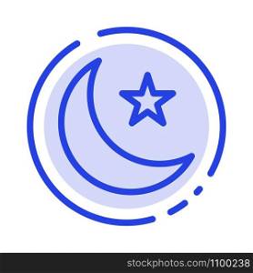 Moon, Night, Star, Night Blue Dotted Line Line Icon
