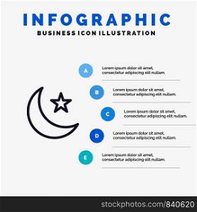 Moon, Night, Star, Night Line icon with 5 steps presentation infographics Background