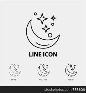 Moon, Night, star, weather, space Icon in Thin, Regular and Bold Line Style. Vector illustration. Vector EPS10 Abstract Template background
