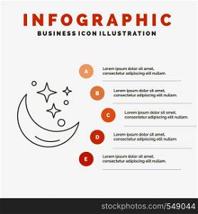 Moon, Night, star, weather, space Infographics Template for Website and Presentation. Line Gray icon with Orange infographic style vector illustration. Vector EPS10 Abstract Template background