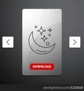Moon, Night, star, weather, space Line Icon in Carousal Pagination Slider Design & Red Download Button. Vector EPS10 Abstract Template background
