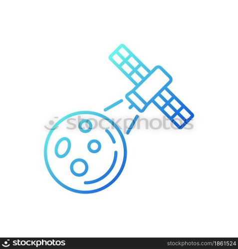 Moon observation process gradient linear vector icon. Lunar surface research mission by artifial satelite. Thin line color symbol. Modern style pictogram. Vector isolated outline drawing. Moon observation process gradient linear vector icon