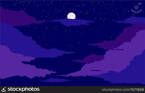 Moon on night dark blue background. Bright space landscape with purple clouds galactic luminous infinity constellations and nebula in moon vector light beautiful astronomical space.. Moon on night dark blue background. Bright space landscape with purple clouds galactic luminous infinity.