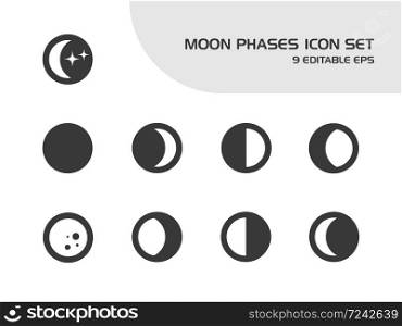 Moon phases. Isolated icon set. Weather and map vector illustration