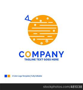 moon, planet, space, squarico, earth Blue Yellow Business Logo template. Creative Design Template Place for Tagline.