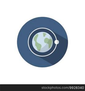 Moon rotation around the Earth. Flat color icon on a circle. Weather vector illustration