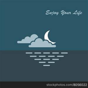 moon sky sea nature enjoying vector illustration