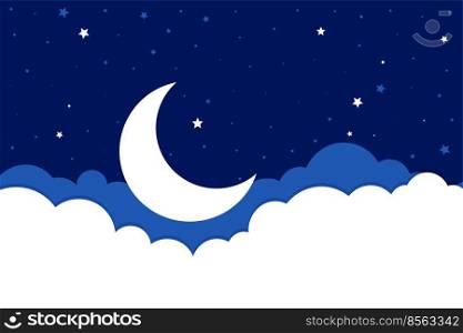 moon stars and clouds background in flat style