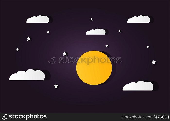 moon, stars and clouds on the dark night sky background.
