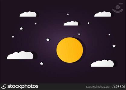 moon, stars and clouds on the dark night sky background.