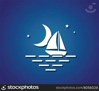 moon stars boat sea symbol water travel vector illustration