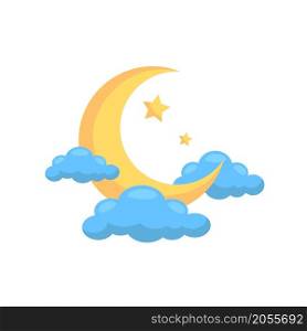 Moon with clouds isolated on white background. Nighttime concept. Vector stock