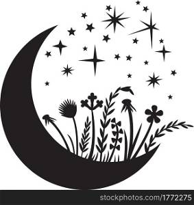 Moon with flowers and plants