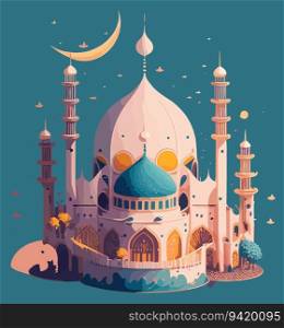 Moonlit Mosque  Detailed Illustration with a Magical Splash, Inspired by Studio Ghibli - T-Shirt Artwork