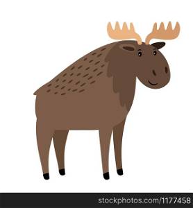 Moose. Cute vector elk with large horns on white, single antlered moose vector illustration. Moose. Cute vector elk with large horns on white, vector single antlered moose