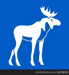 Moose icon white isolated on blue background vector illustration. Moose icon white
