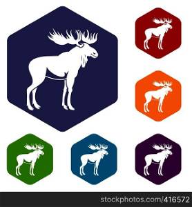 Moose icons set rhombus in different colors isolated on white background. Moose icons set