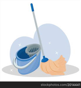 Mop and bucket for cleaning and mopping the floor. Vector illustration isolated on a white background.