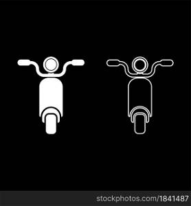Moped Scooter Motorcycle Electric bike icon white color vector illustration flat style simple image set. Moped Scooter Motorcycle Electric bike icon white color vector illustration flat style image set